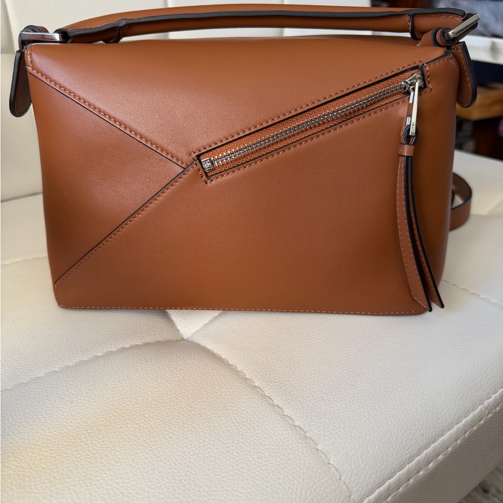 Loewe Cognac Puzzle Leather Crossbody with Diagonal Zip